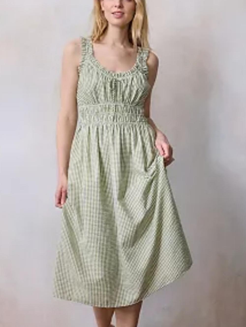 Lauren Conrad  Green Gingham Smocked Waist Sundress